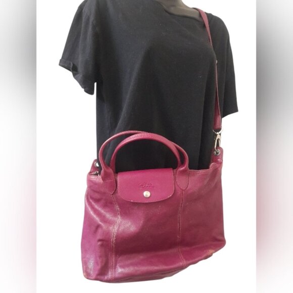 Longchamp - Soft Leather Tote Crossbody Shoulder Bag - Picture 15 of 15